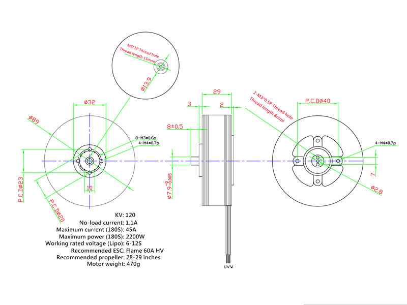 Motor CC sin escobillas de 120 kV para drones